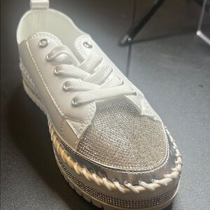 Stylish White and Silver Sneakers